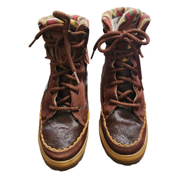 Pajar brown suede cow hair Aztec print lace up boots Sz 7 - Picture 3 of 11